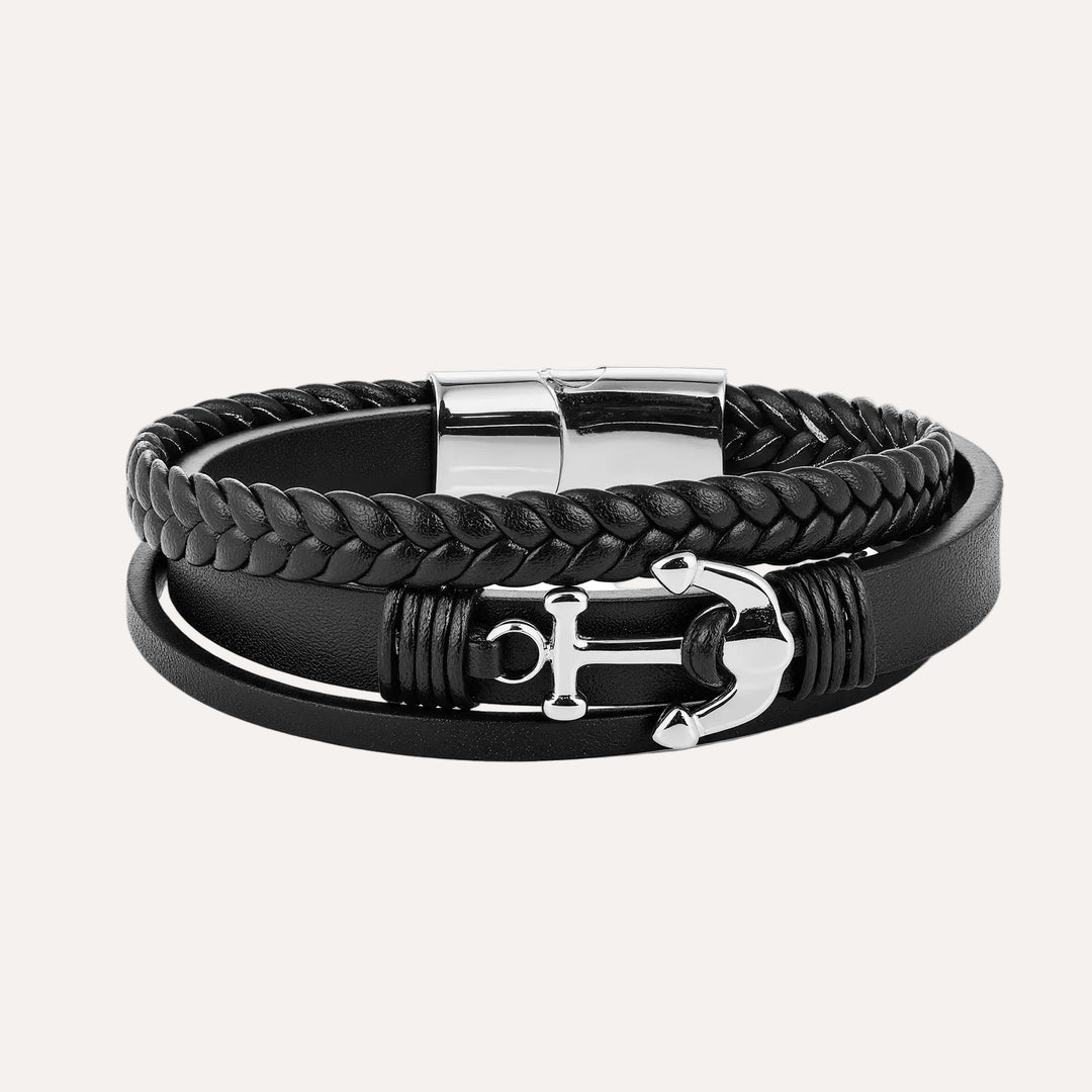 Leather Anchor Bracelet for Men | Punk Multilayer Braided Design | Soria Jewelry