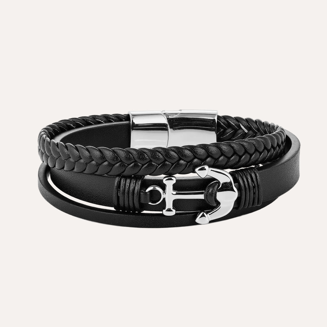 Leather Anchor Bracelet for Men | Punk Multilayer Braided Design | Soria Jewelry