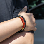 Load image into Gallery viewer, Red Agate Leather Bracelet with Braided Style for Men | Soria Jewelry
