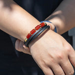 Load image into Gallery viewer, Red Agate Leather Bracelet with Braided Style for Men | Soria Jewelry
