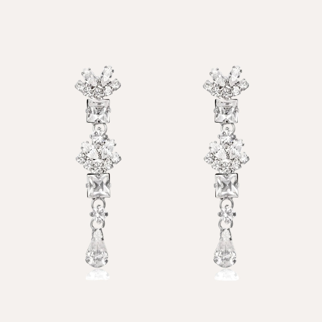 Crystal Necklace Earrings Set for Women |  Silver Tone Jewelry for Wedding | Soria Jewelry