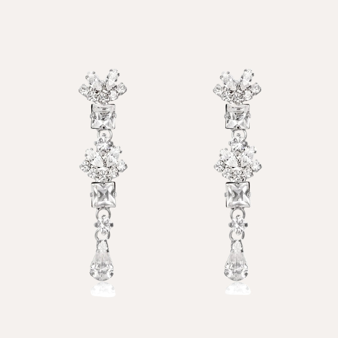 Crystal Necklace Earrings Set for Women |  Silver Tone Jewelry for Wedding | Soria Jewelry