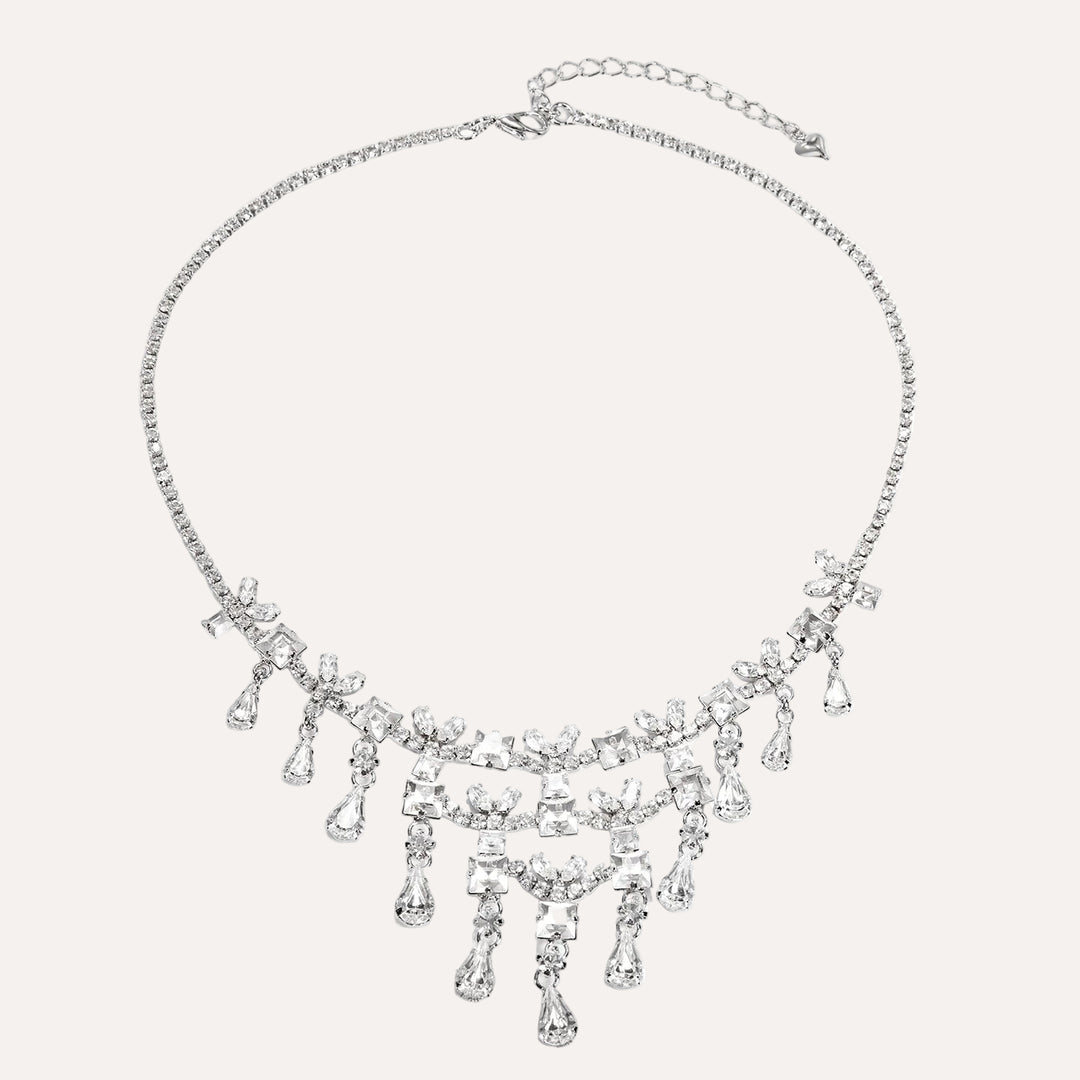 Crystal Necklace Earrings Set for Women |  Silver Tone Jewelry for Wedding | Soria Jewelry