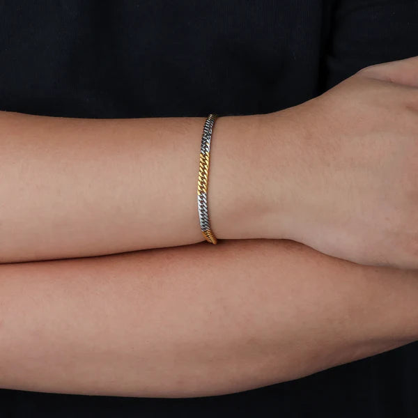 Two-Tone Cuban Link Bracelet | Simple Hip Hop Men's Jewelry | Soria Jewelry