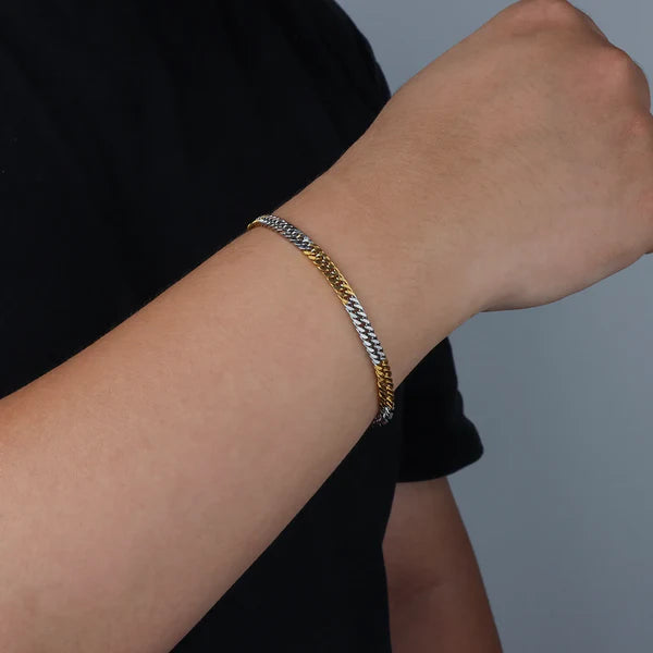 Two-Tone Cuban Link Bracelet | Simple Hip Hop Men's Jewelry | Soria Jewelry