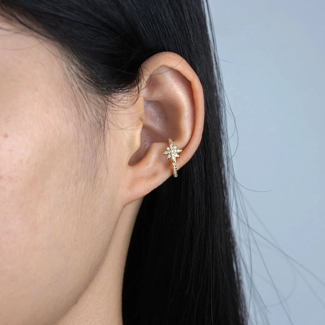 Gold Starburst Ear Cuffs for Women | Sparkly CZ Ear Clip | Soria Jewelry