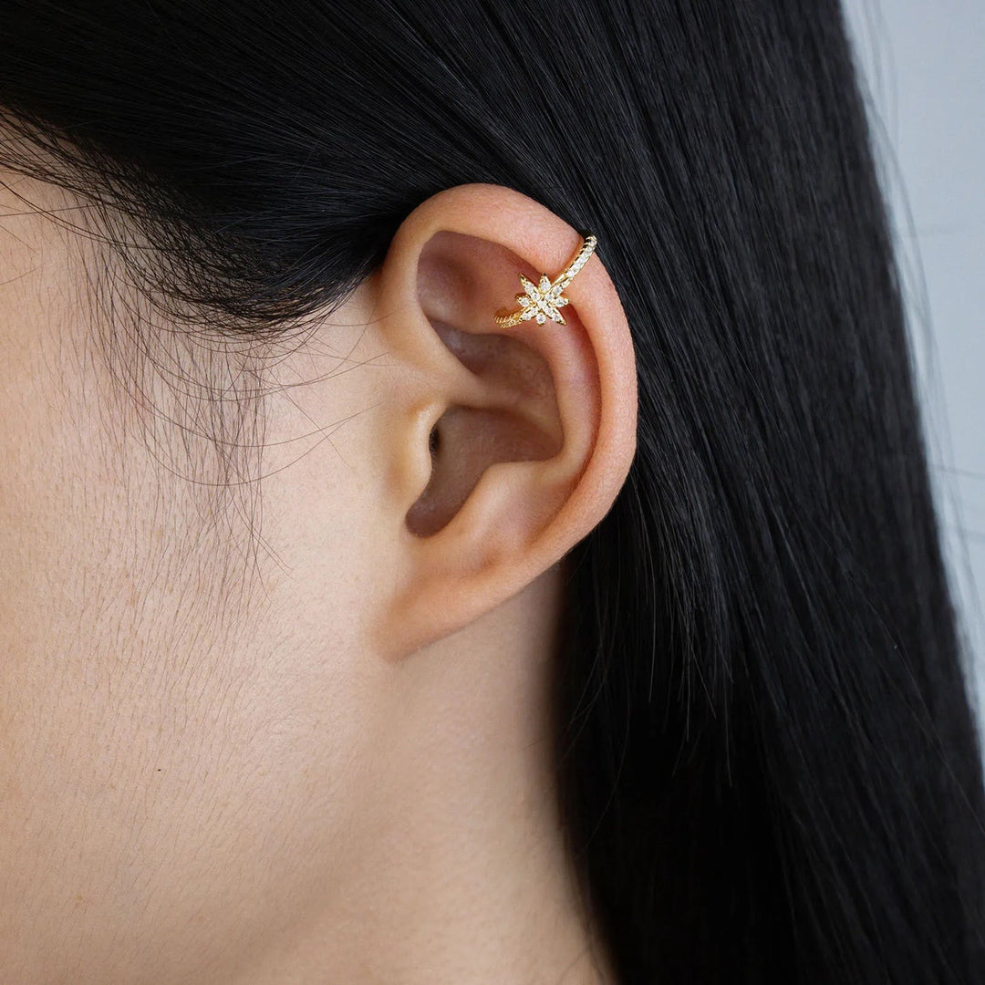 Gold Starburst Ear Cuffs for Women | Sparkly CZ Ear Clip | Soria Jewelry