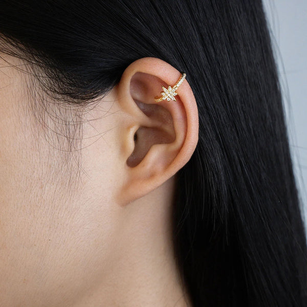 Gold Starburst Ear Cuffs for Women | Sparkly CZ Ear Clip | Soria Jewelry