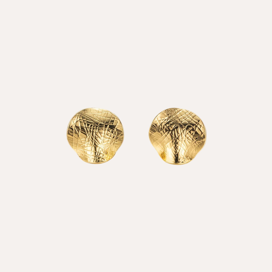 Disc Earrings with Textured Gold Round Design Studs | Soria Jewelry