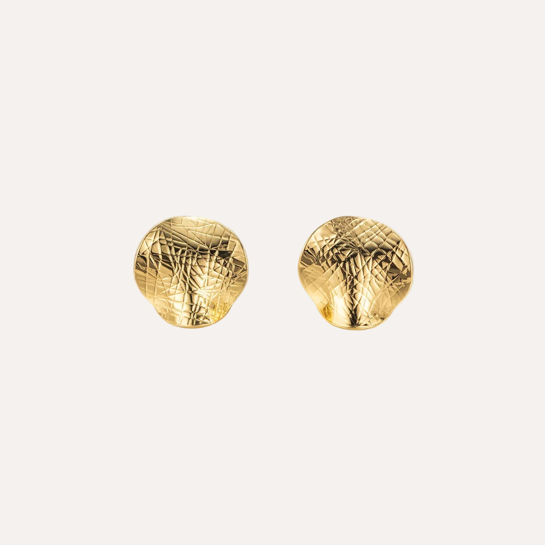 Disc Earrings with Textured Gold Round Design Studs | Soria Jewelry