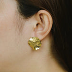 Load image into Gallery viewer, Disc Earrings with Textured Gold Round Design Studs | Soria Jewelry
