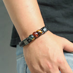 Load image into Gallery viewer, Tiger Eye Leather Black Bracelet for Men | Soria Jewelry

