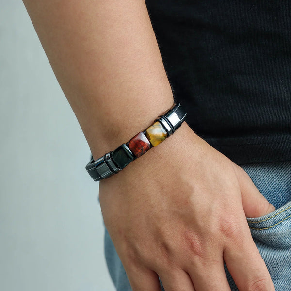 Tiger Eye Leather Bracelet Natural Beaded Bracelet for Men | Soria Jewelry