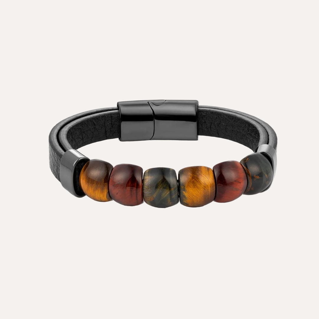 Tiger Eye beaded Leather Bracelet for Men | Soria Jewelry