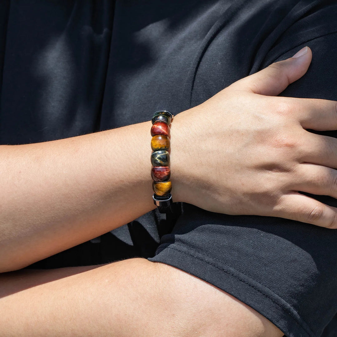 Tiger Eye beaded Leather Bracelet for Men | Soria Jewelry