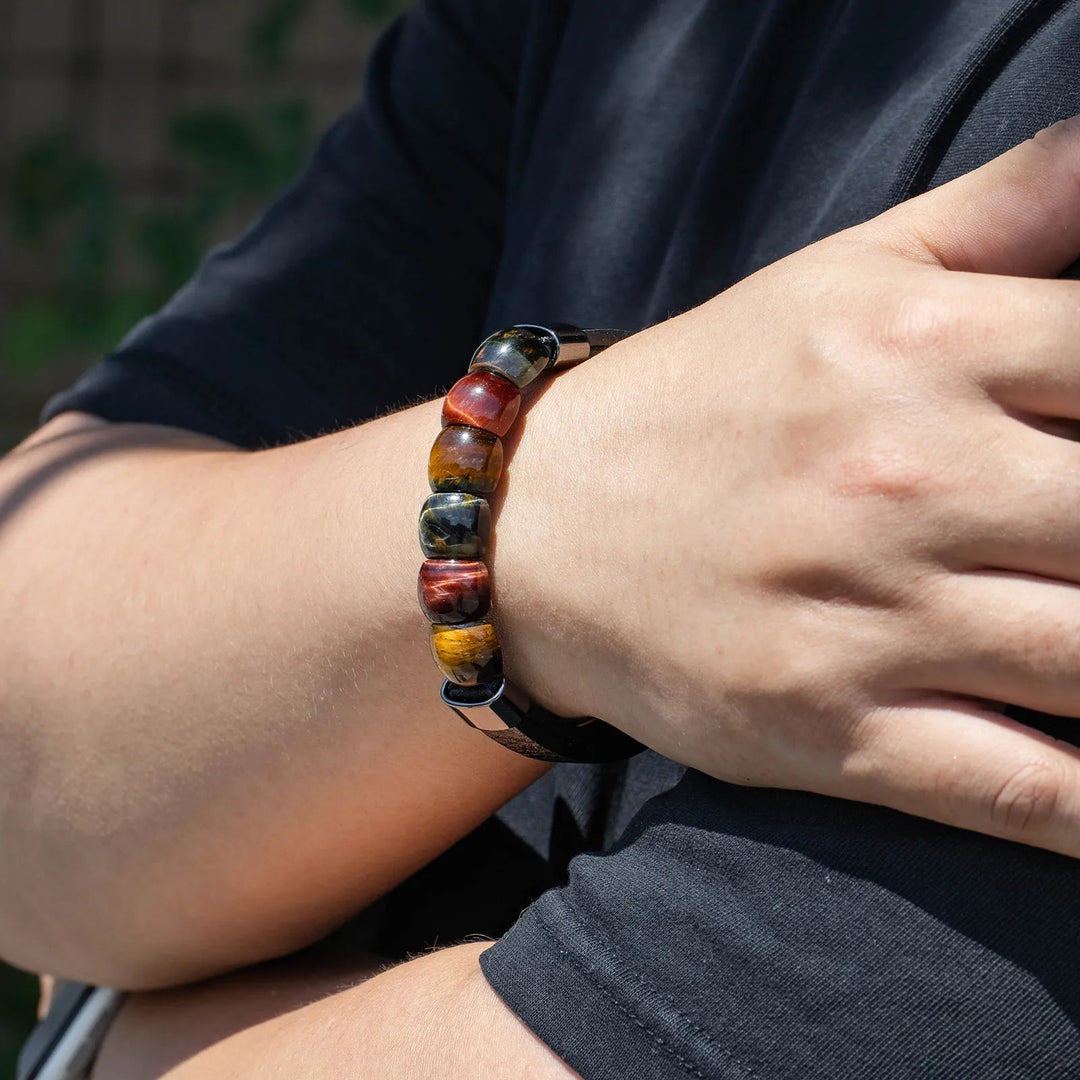 Tiger Eye beaded Leather Bracelet for Men | Soria Jewelry