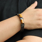 Load image into Gallery viewer, Tiger Eye Stones Leather Bracelet for Men | Soria Jewelry
