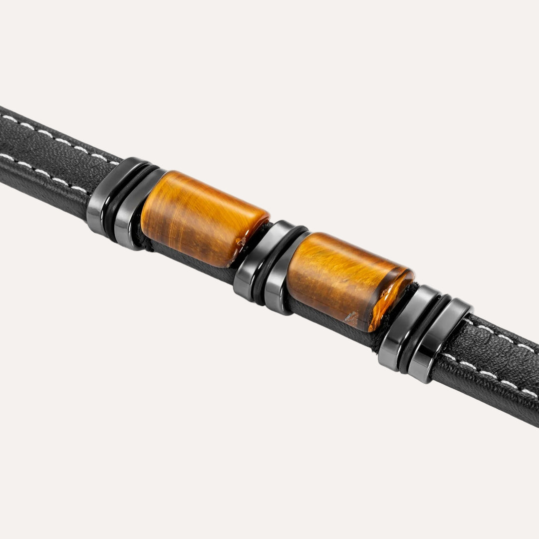 Tiger Eye Stones Leather Bracelet for Men | Soria Jewelry