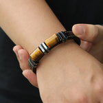Load image into Gallery viewer, Tiger Eye Stones Leather Bracelet for Men | Soria Jewelry
