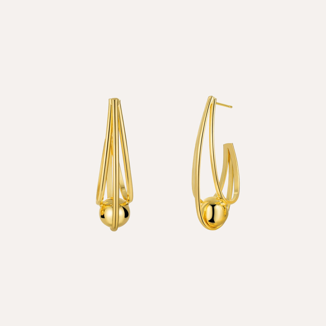 Twist Hoop Earrings with Gold Tone Ball Geometric Design for Women | Soria Jewelry