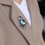 Load image into Gallery viewer, Abalone Shell Owl Brooch for Women | Unique Animal Pin | Soria Jewelry

