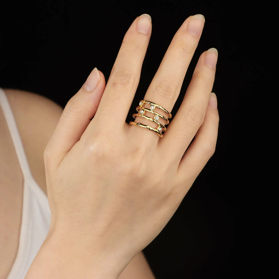 Gold Ring for Women | Unique Gold Multi Band Open Design | Soria Jewelry