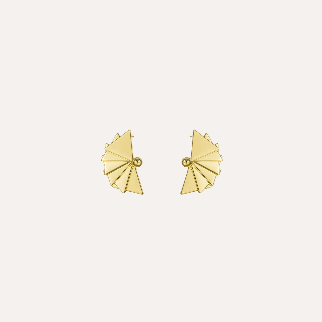 Fan Shaped Earrings for Women | Unique Gold Tone Stud Earrings | Soria Jewelry