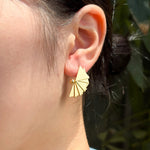 Load image into Gallery viewer, Fan Shaped Earrings for Women | Unique Gold Tone Stud Earrings | Soria Jewelry
