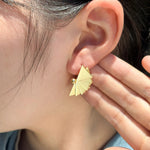 Load image into Gallery viewer, Fan Shaped Earrings for Women | Unique Gold Tone Stud Earrings | Soria Jewelry
