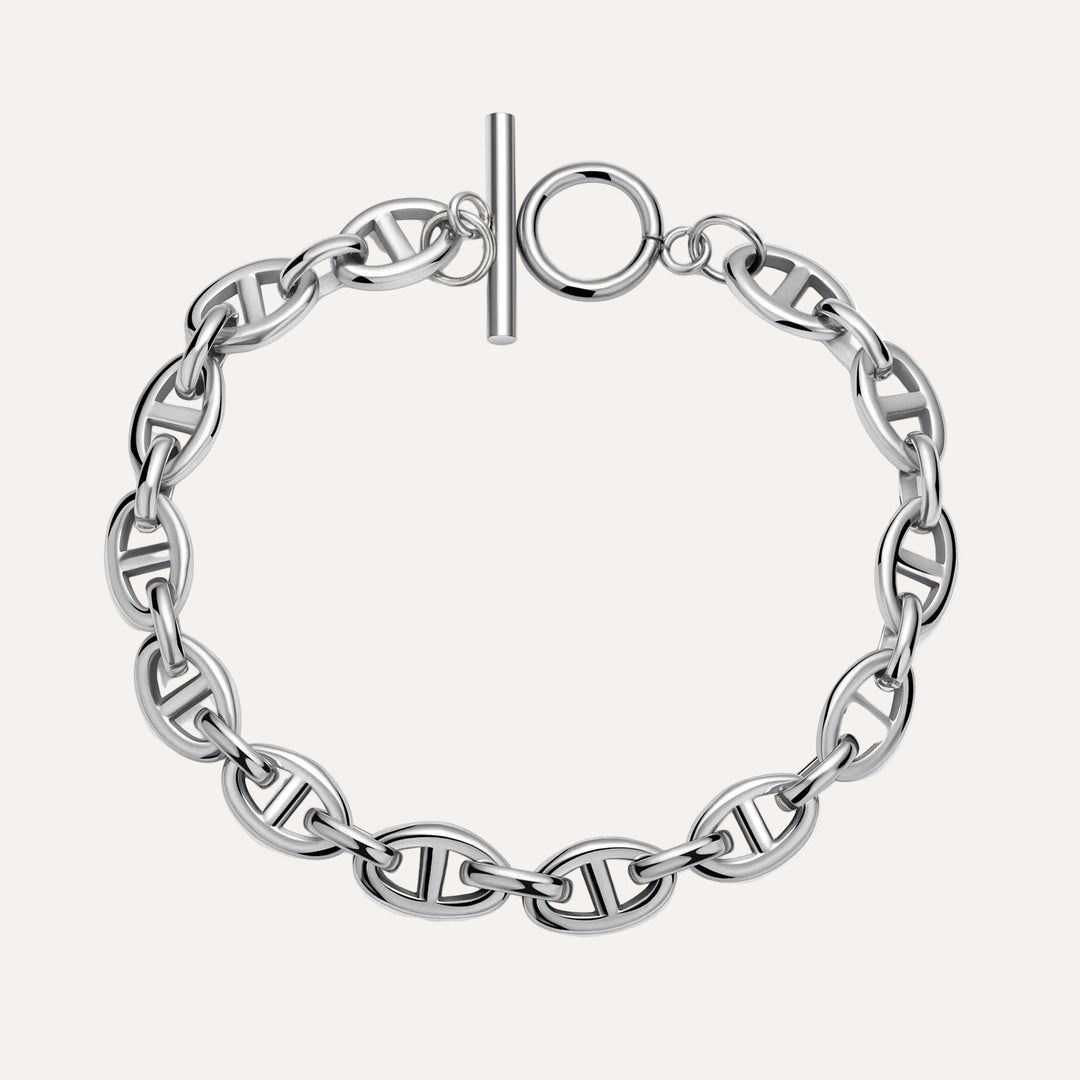 Silver Chain Link Bracelet for Women | Unique Oval Design | Soria Jewelry