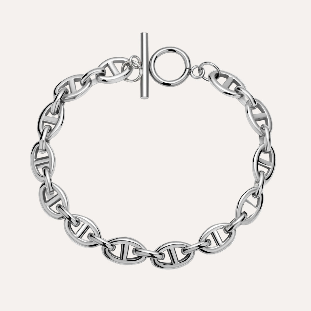 Silver Chain Link Bracelet for Women | Unique Oval Design | Soria Jewelry