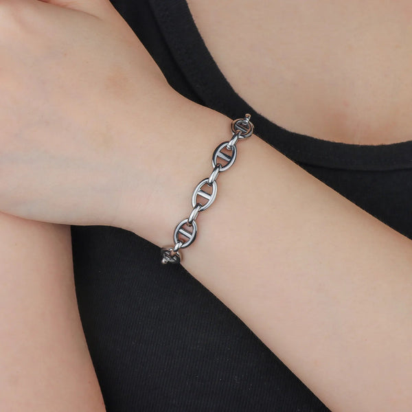 Silver Chain Link Bracelet for Women | Unique Oval Design | Soria Jewelry