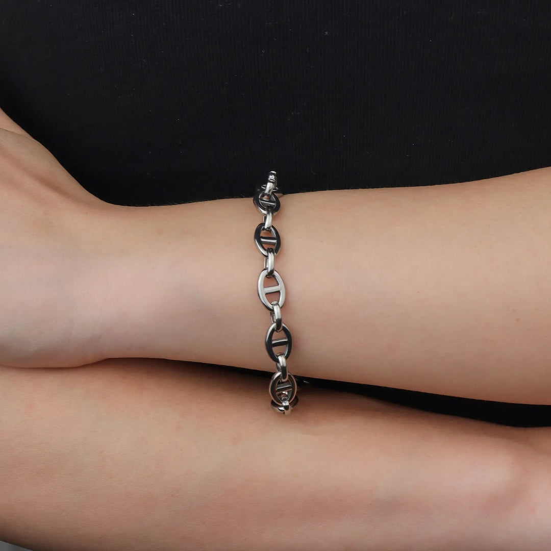 Silver Chain Link Bracelet for Women | Unique Oval Design | Soria Jewelry