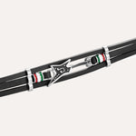 Load image into Gallery viewer, Black Leather Bracelet for Men | Unique Guitar Rock Style Design | Soria Jewelry
