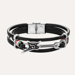 Load image into Gallery viewer, Black Leather Bracelet for Men | Unique Guitar Rock Style Design | Soria Jewelry
