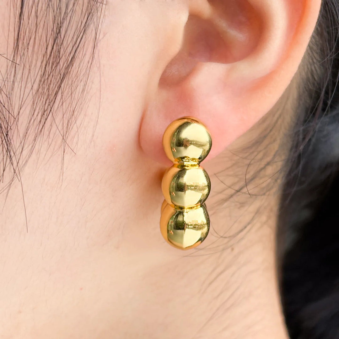 Beaded Hoop Earrings for Women | Unique Stacked Gold Ball Design | Soria Jewelry