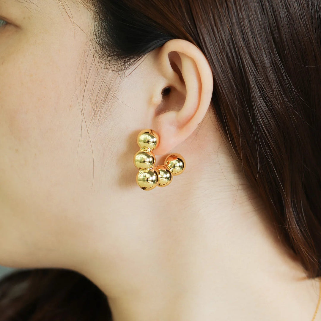 Beaded Hoop Earrings for Women | Unique Stacked Gold Ball Design | Soria Jewelry