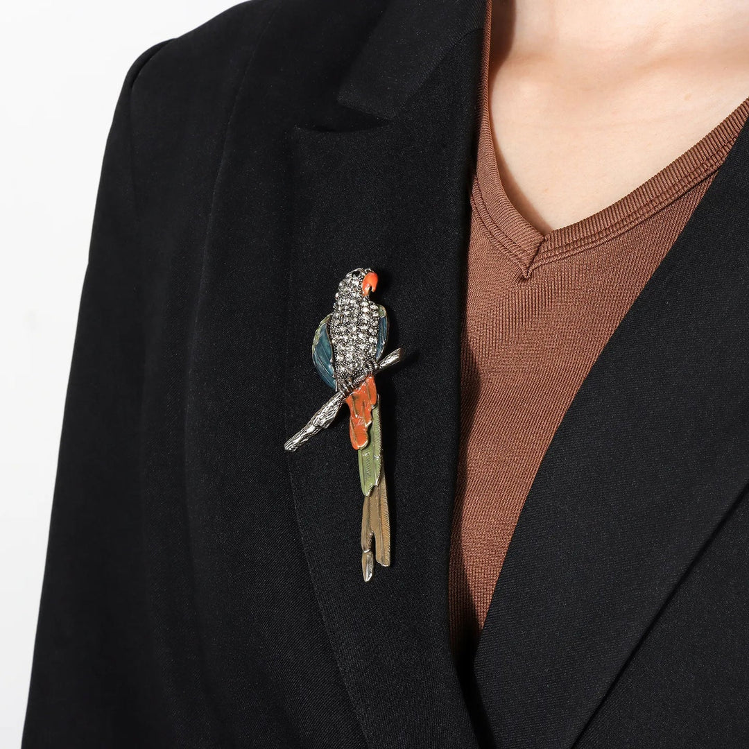 Parrot Brooch for Women | Vintage Crystal Animal Pin | Soria Jewelry