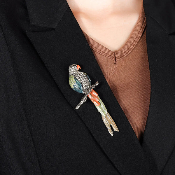 Parrot Brooch for Women | Vintage Crystal Animal Pin | Soria Jewelry