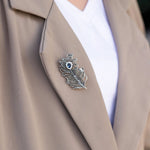 Load image into Gallery viewer, Vintage Feather Brooch with Silver Tone and Blue Crystal for Women | Soria Jewelry
