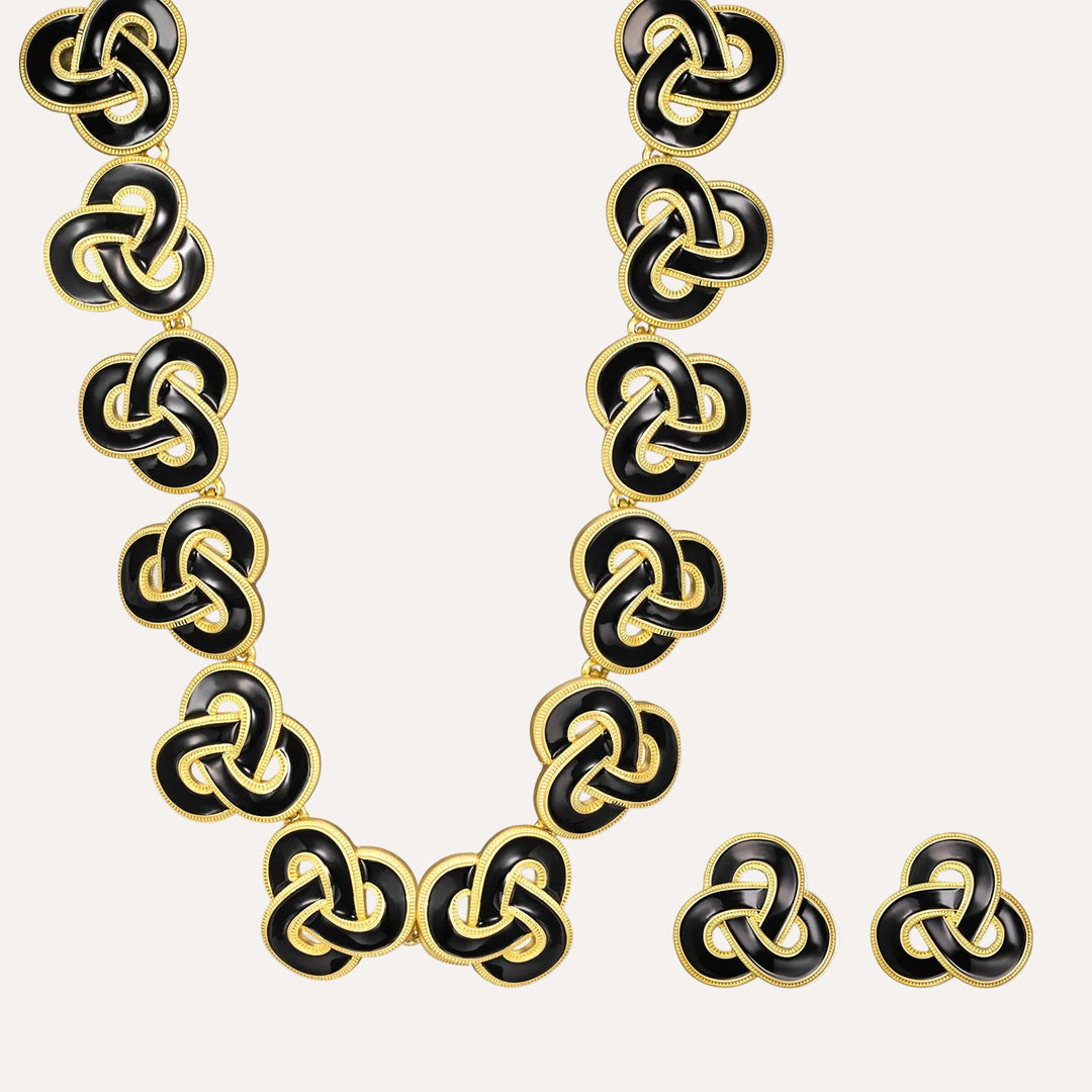 Vintage Necklace Earrings Set for Women | Gold Black Irregular Triangle Design | Soria Jewelry