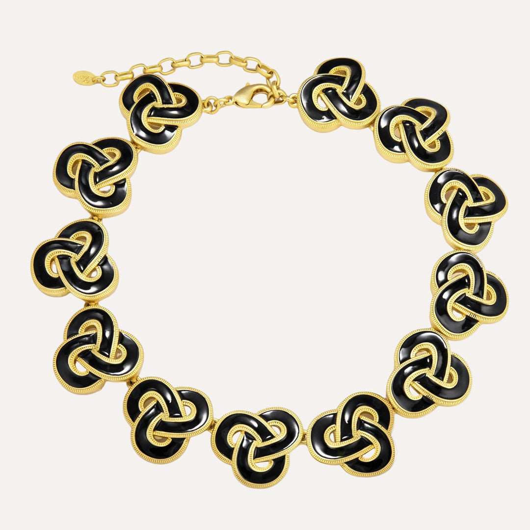 Vintage Necklace Earrings Set for Women | Gold Black Irregular Triangle Design | Soria Jewelry