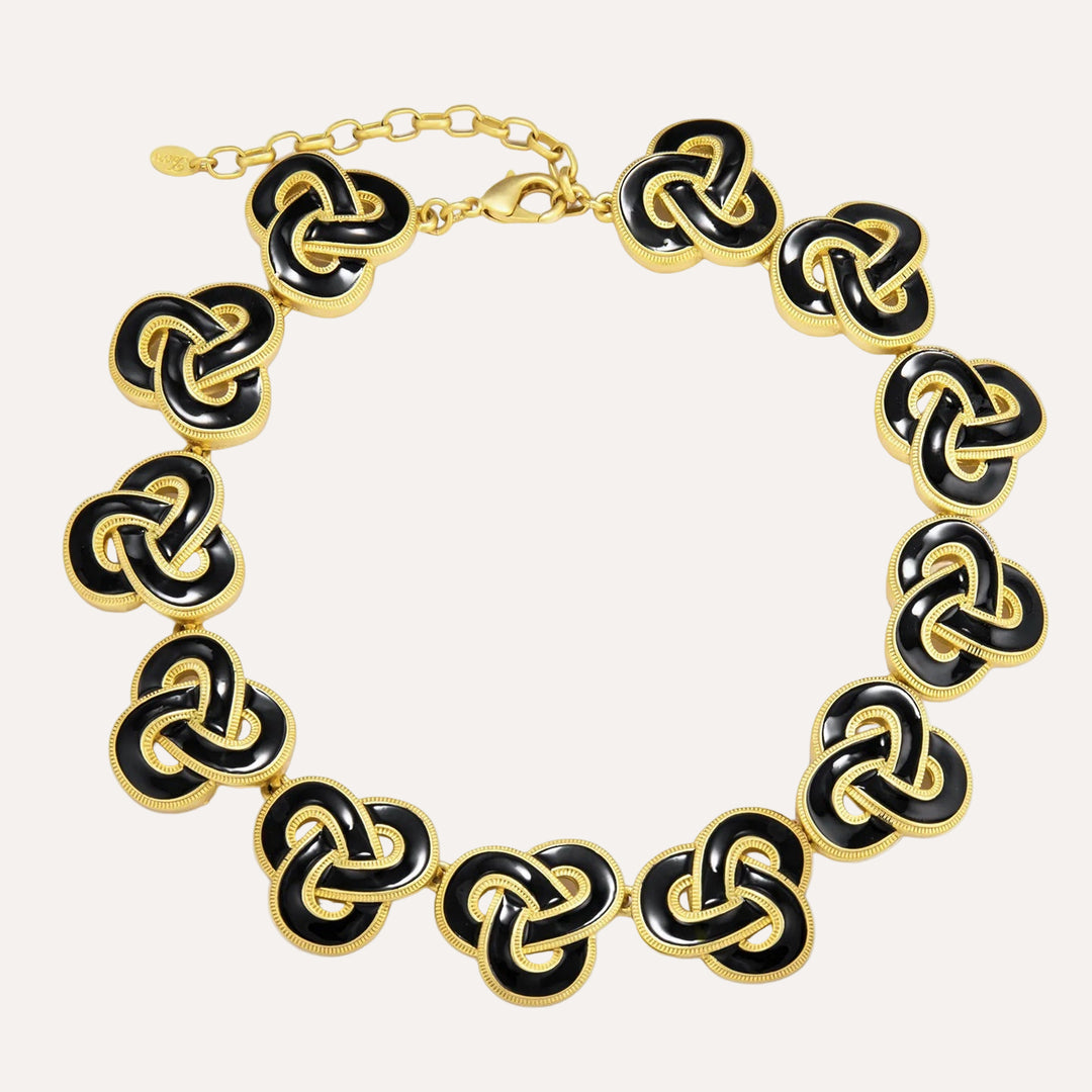 Vintage Necklace Earrings Set for Women | Gold Black Irregular Triangle Design | Soria Jewelry