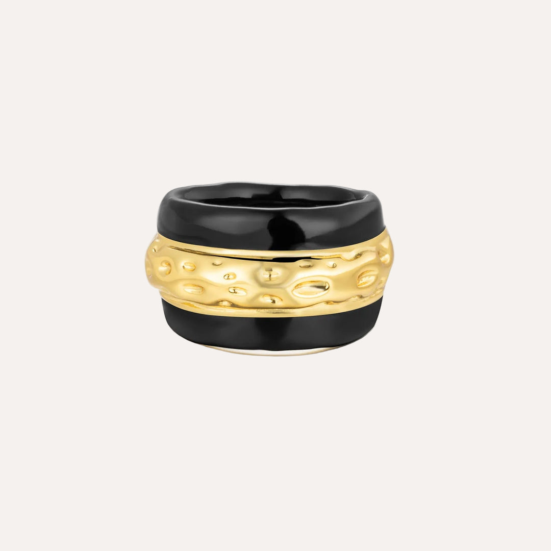 Chunky Ring for Women | Vintage Gold Black Textured Design | Soria Jewelry