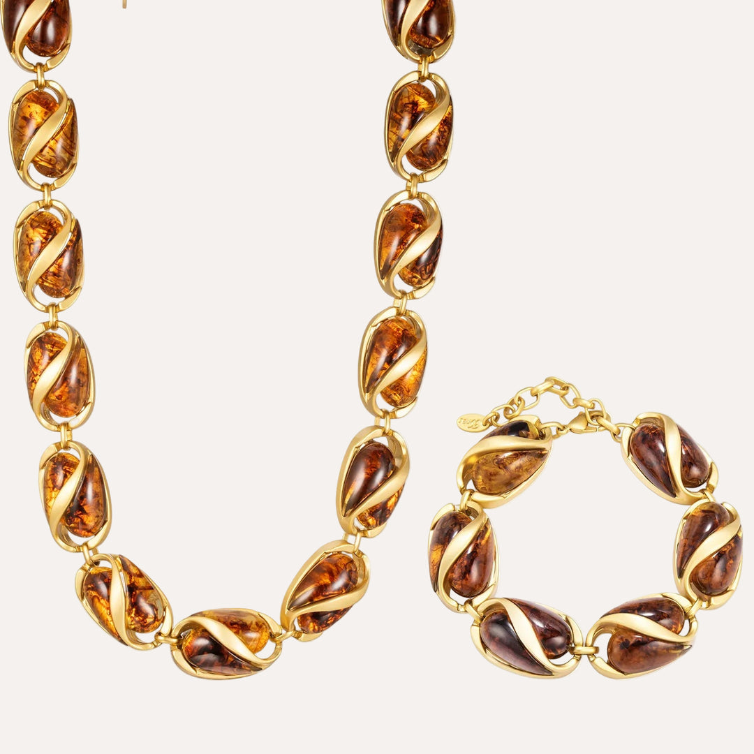 Bead Necklace Bracelet Set with Gold Chain for Women | Soria Jewelry