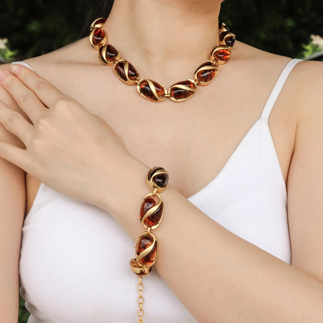 Bead Necklace Bracelet Set with Gold Chain for Women | Soria Jewelry