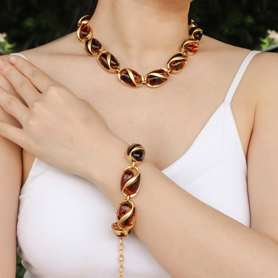 Bead Necklace Bracelet Set with Gold Chain for Women | Soria Jewelry