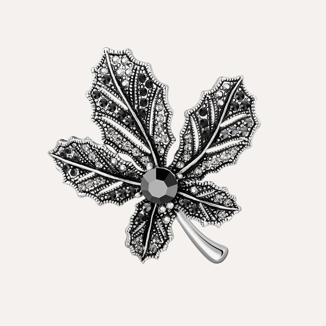 Vintage Maple Leaf Brooch with Black Crystal Design for Women | Soria Jewelry