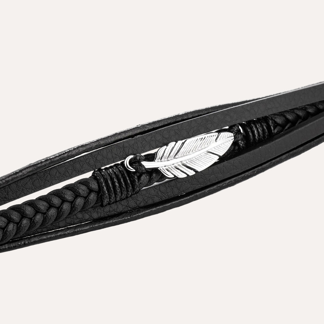 Leather Bracelet for Men | Vintage Multilayer Feather Design | Soria Jewelry