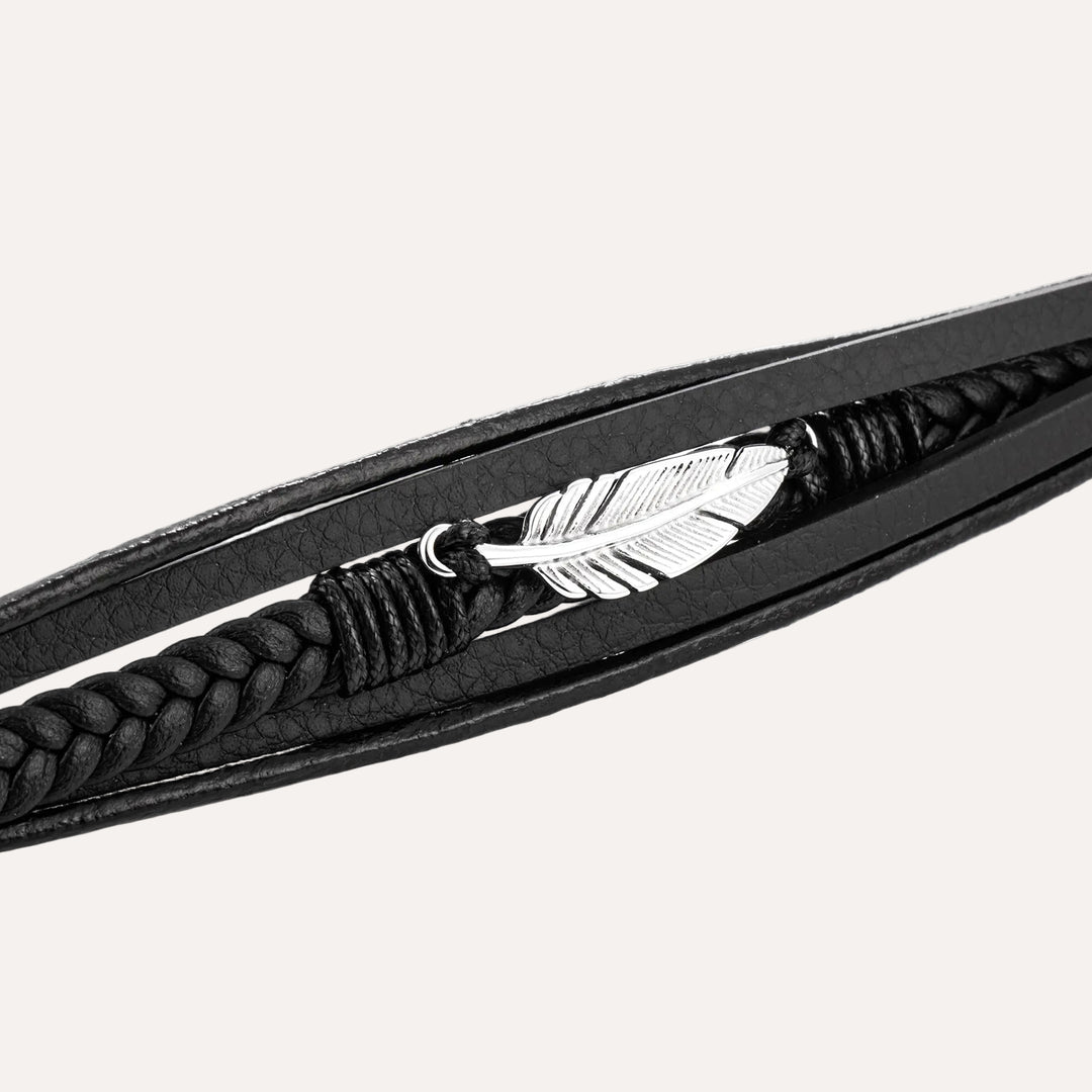 Leather Bracelet for Men | Vintage Multilayer Feather Design | Soria Jewelry